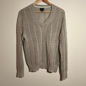 Banana Republic 100% Linen Cable Knit V-neck Sweater sz M Flax Cream Coastal Lux